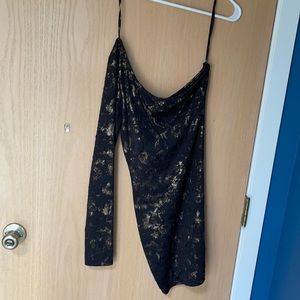 Black and gold textured one shoulder dress
